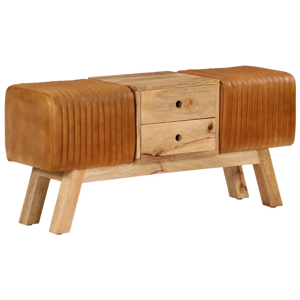 Banc de bok Marron 107 cm Cuir de chèvre véritable - XIOS