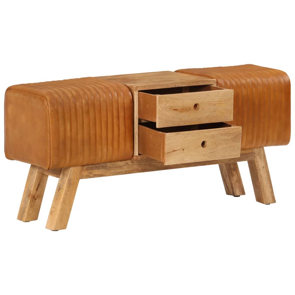 Banc de bok Marron 107 cm Cuir de chèvre véritable - XIOS