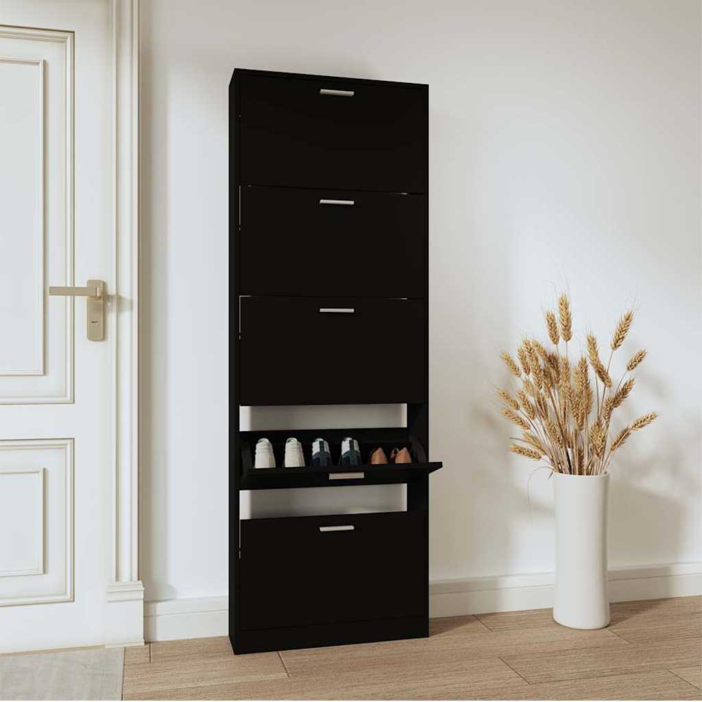 Armoire à chaussures Noir 59x17x169 cm Bois d'ingénierie - XIOS