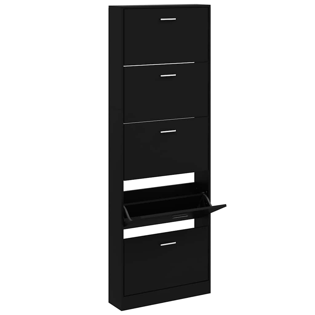 Armoire à chaussures Noir 59x17x169 cm Bois d'ingénierie - XIOS