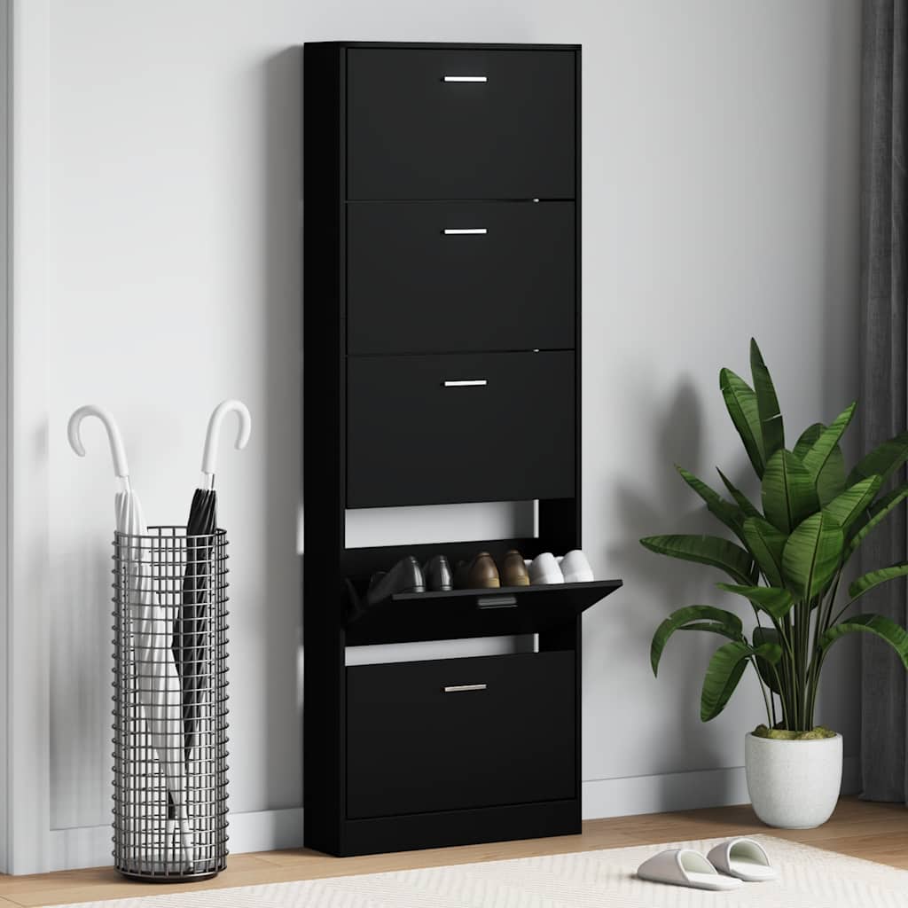 Armoire à chaussures Noir 59x17x169 cm Bois d'ingénierie - XIOS