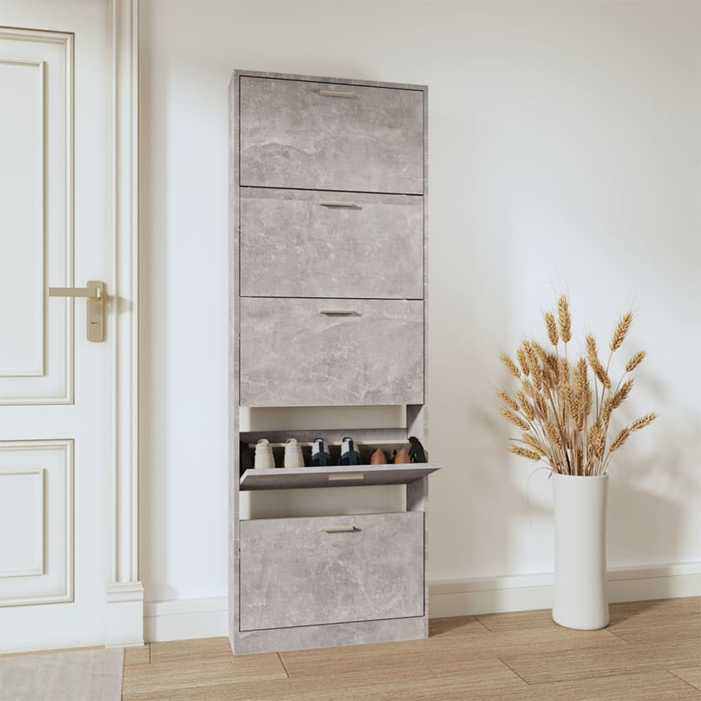 Armoire à chaussures Gris béton 59x17x169 cm Bois d'ingénierie - XIOS