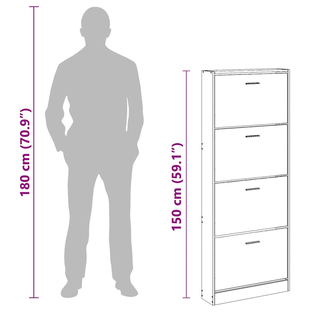 Armoire à chaussures Noir 59x17x150 cm Bois d'ingénierie - XIOS