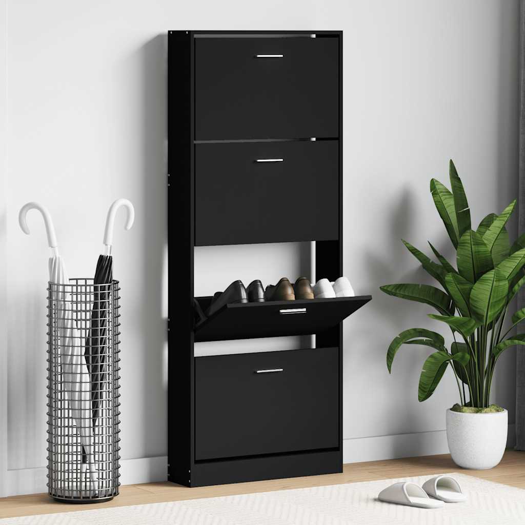 Armoire à chaussures Noir 59x17x150 cm Bois d'ingénierie - XIOS