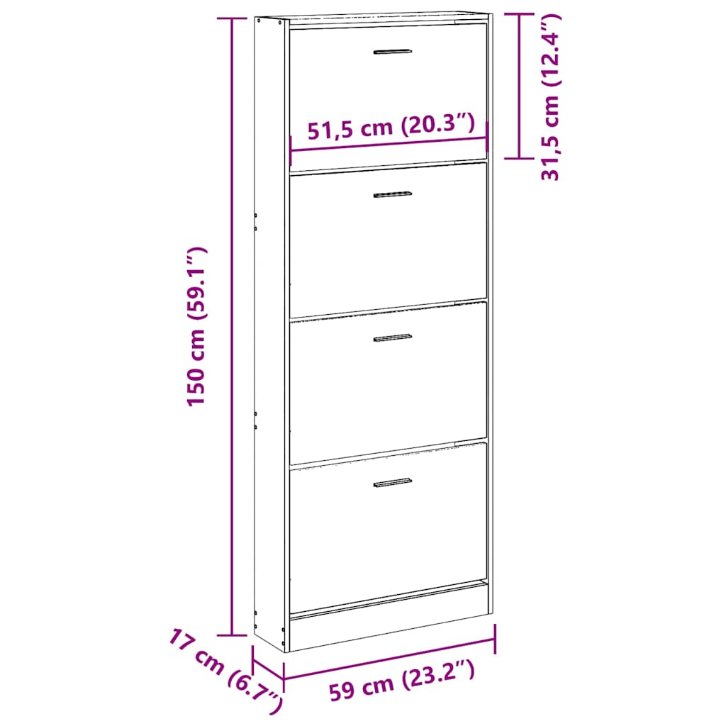 Armoire à chaussures Chêne marron 59x17x150cm Bois d'ingénierie - XIOS