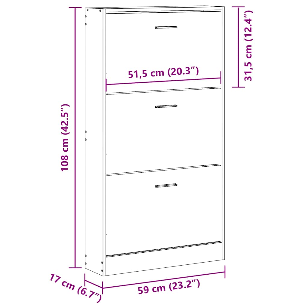 Armoire à chaussures Noir 59x17x108 cm Bois d'ingénierie - XIOS