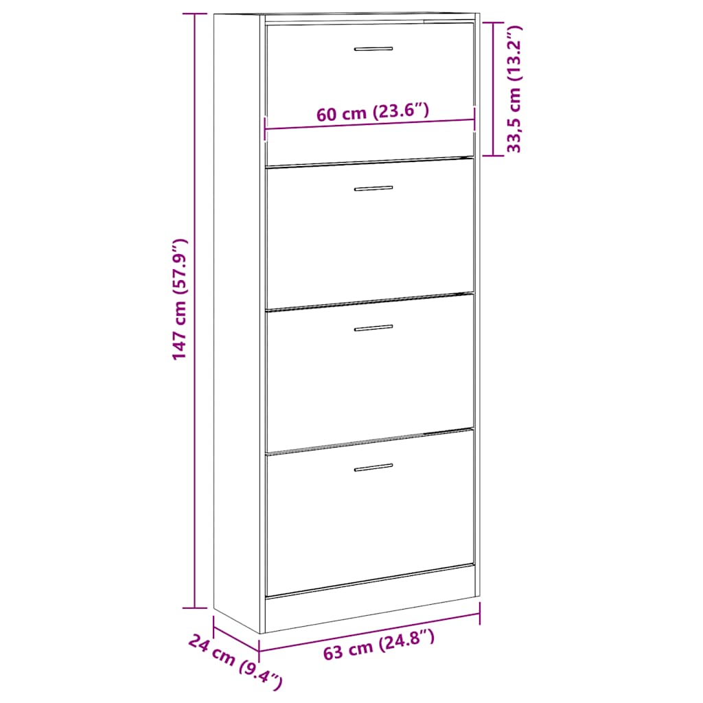 Armoire à chaussures Blanc 63x24x147 cm Bois d'ingénierie - XIOS