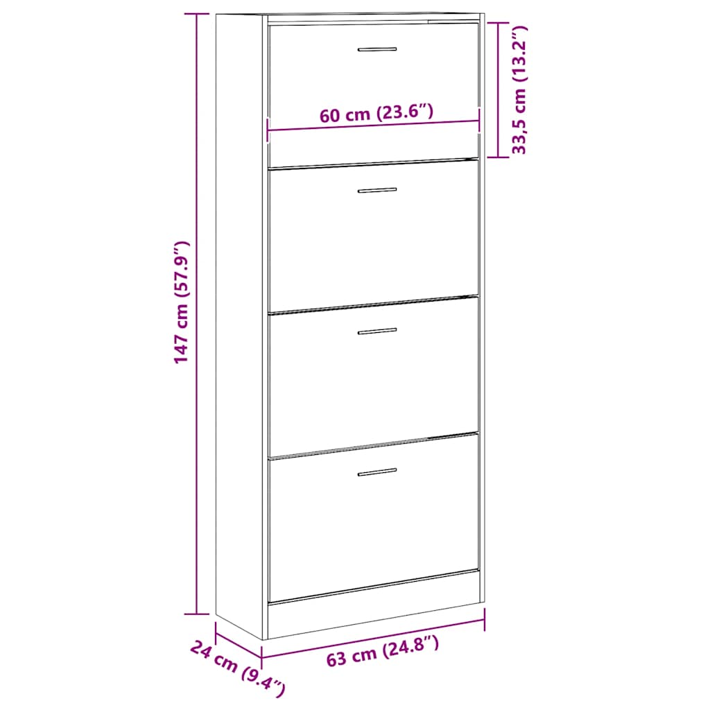 Armoire à chaussures Chêne sonoma 63x24x147cm Bois d'ingénierie - XIOS