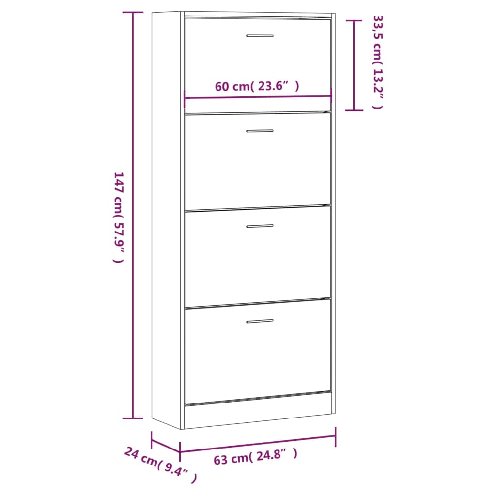 Armoire à chaussures Noir 63x24x147 cm Bois d'ingénierie - XIOS