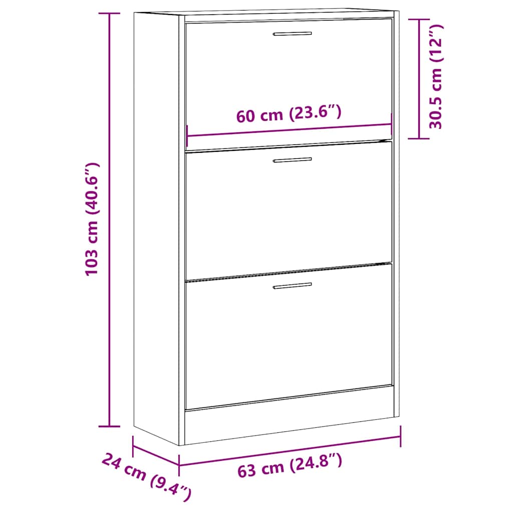 Armoire à chaussures Chêne marron 63x24x103cm Bois d'ingénierie - XIOS