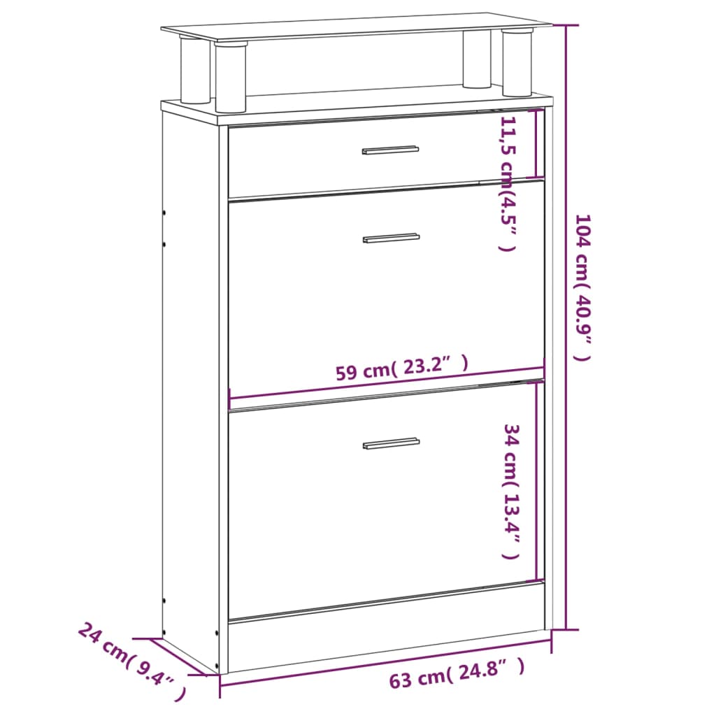 Armoire à chaussures Gris béton 63x24x104 cm Bois d'ingénierie - XIOS
