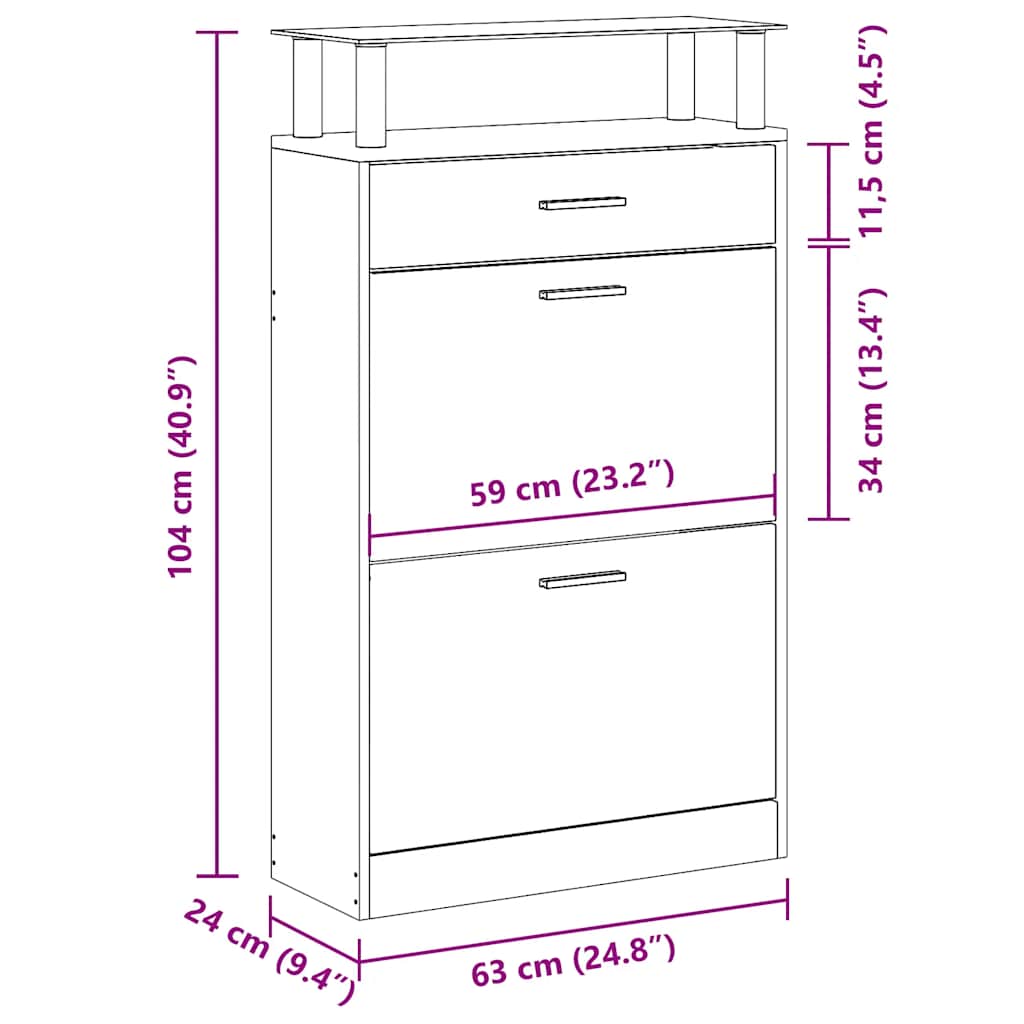 Armoire à chaussures Chêne marron 63x24x104cm Bois d'ingénierie