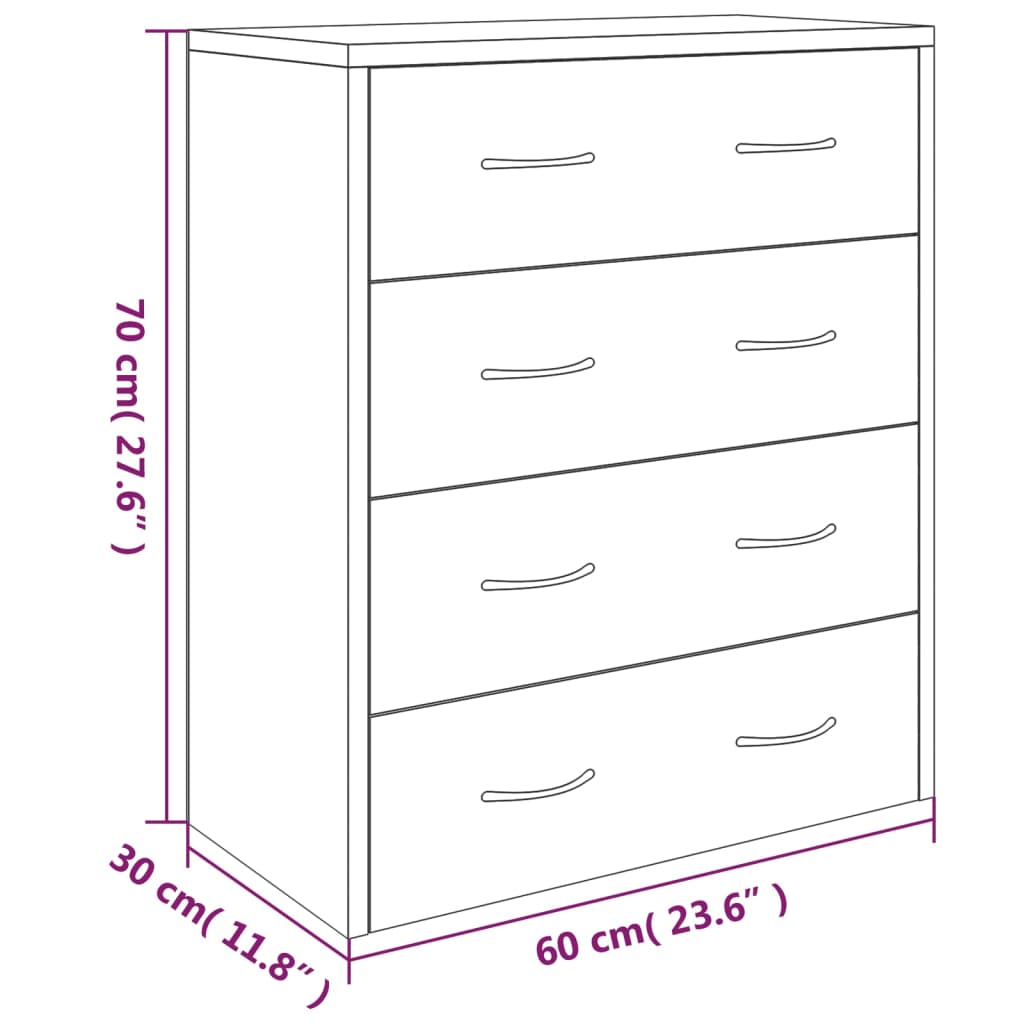 Buffet avec 4 tiroirs 60x30,5x71 cm Gris béton - XIOS