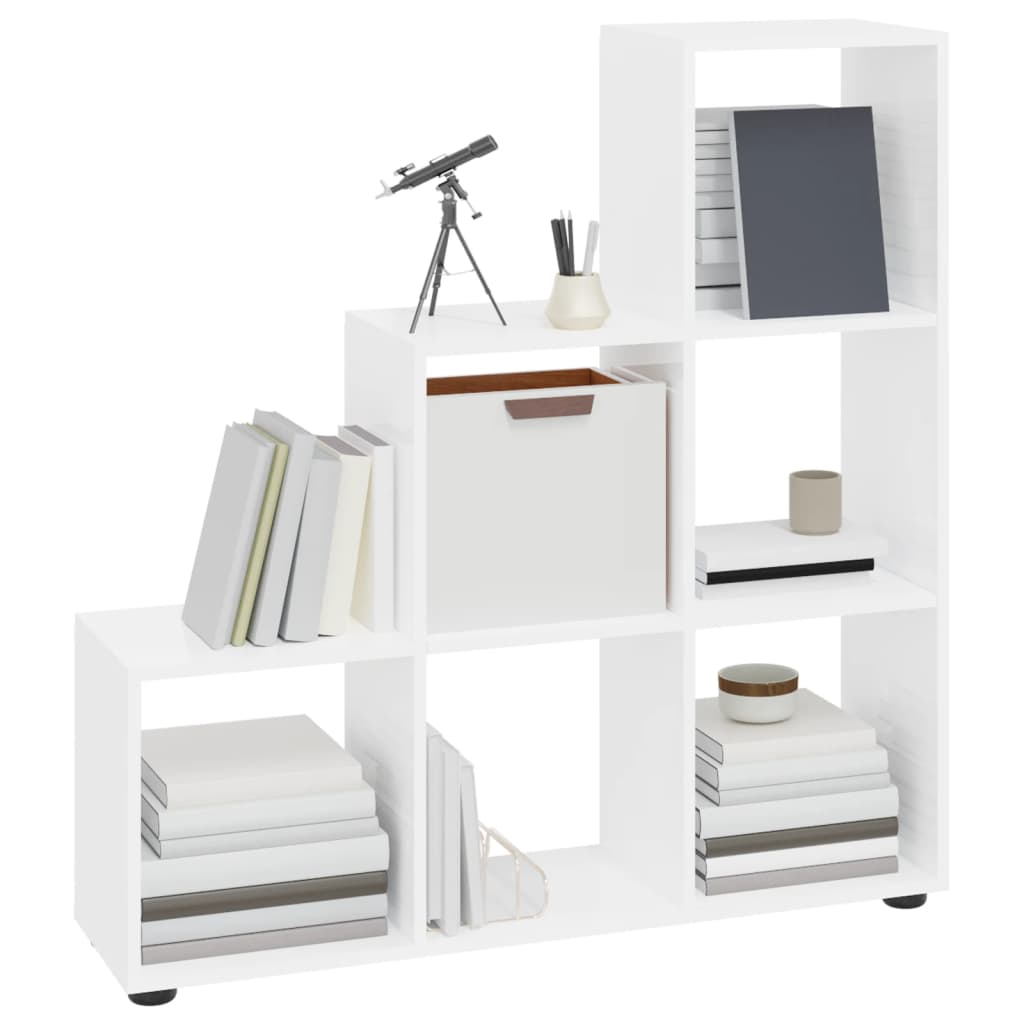 Bibliothèque escalier Blanc brillant 107 cm Bois d'ingénierie - XIOS