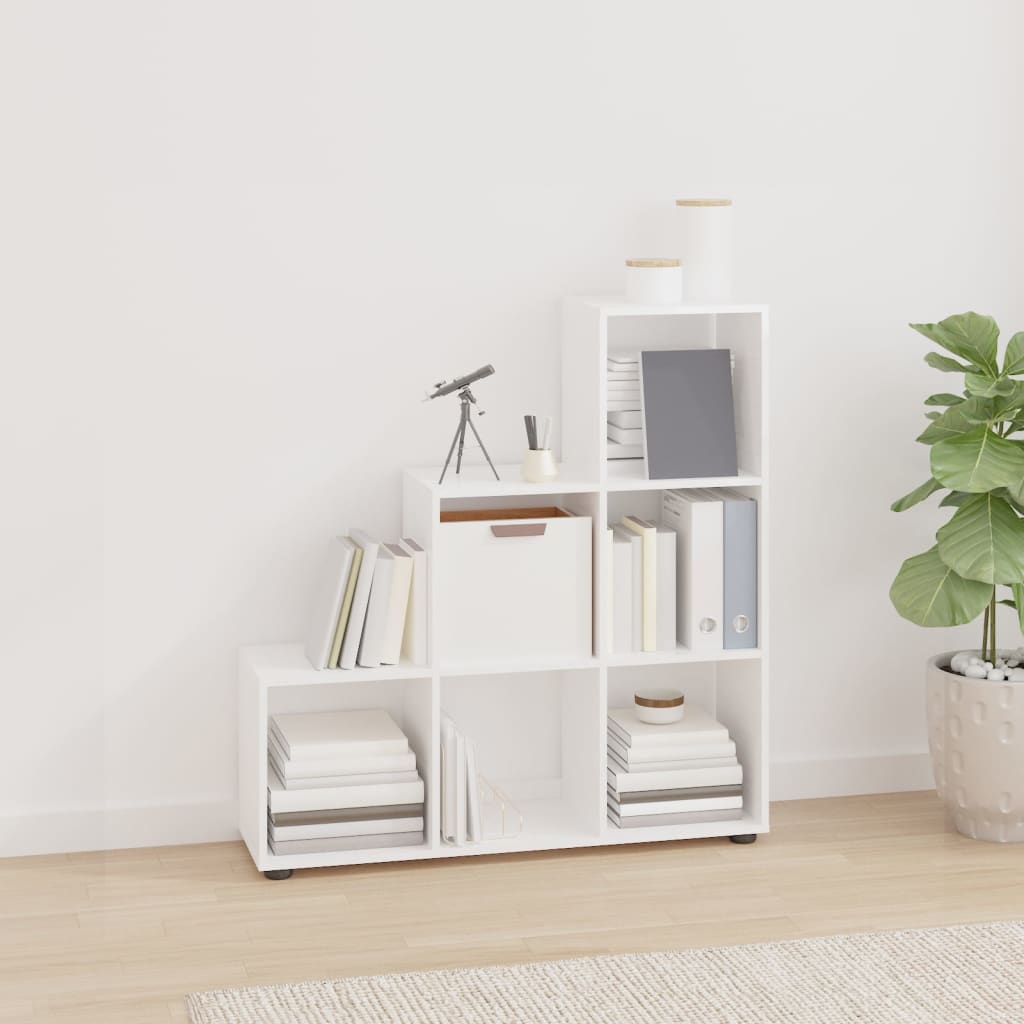Bibliothèque escalier Blanc brillant 107 cm Bois d'ingénierie - XIOS