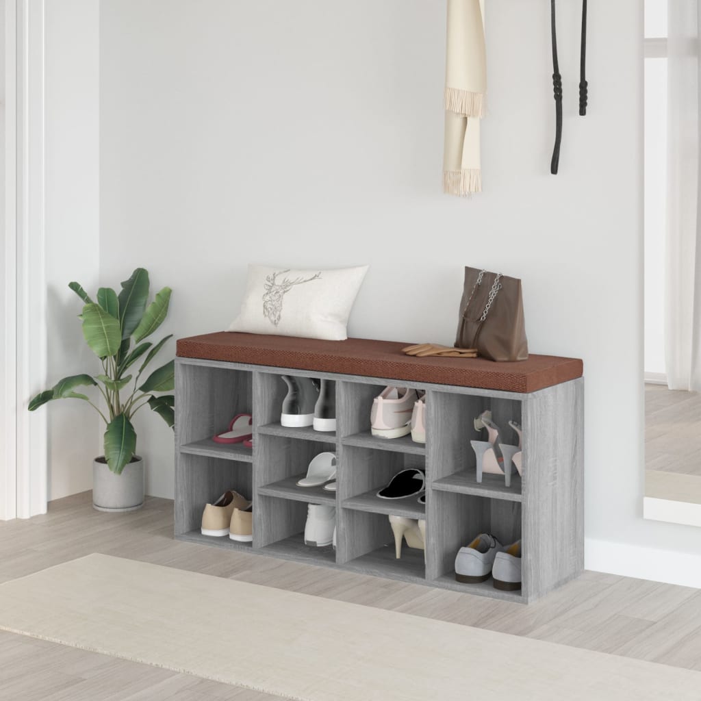 Banc à chaussures Sonoma gris 103x30x48 cm Bois d'ingénierie - XIOS