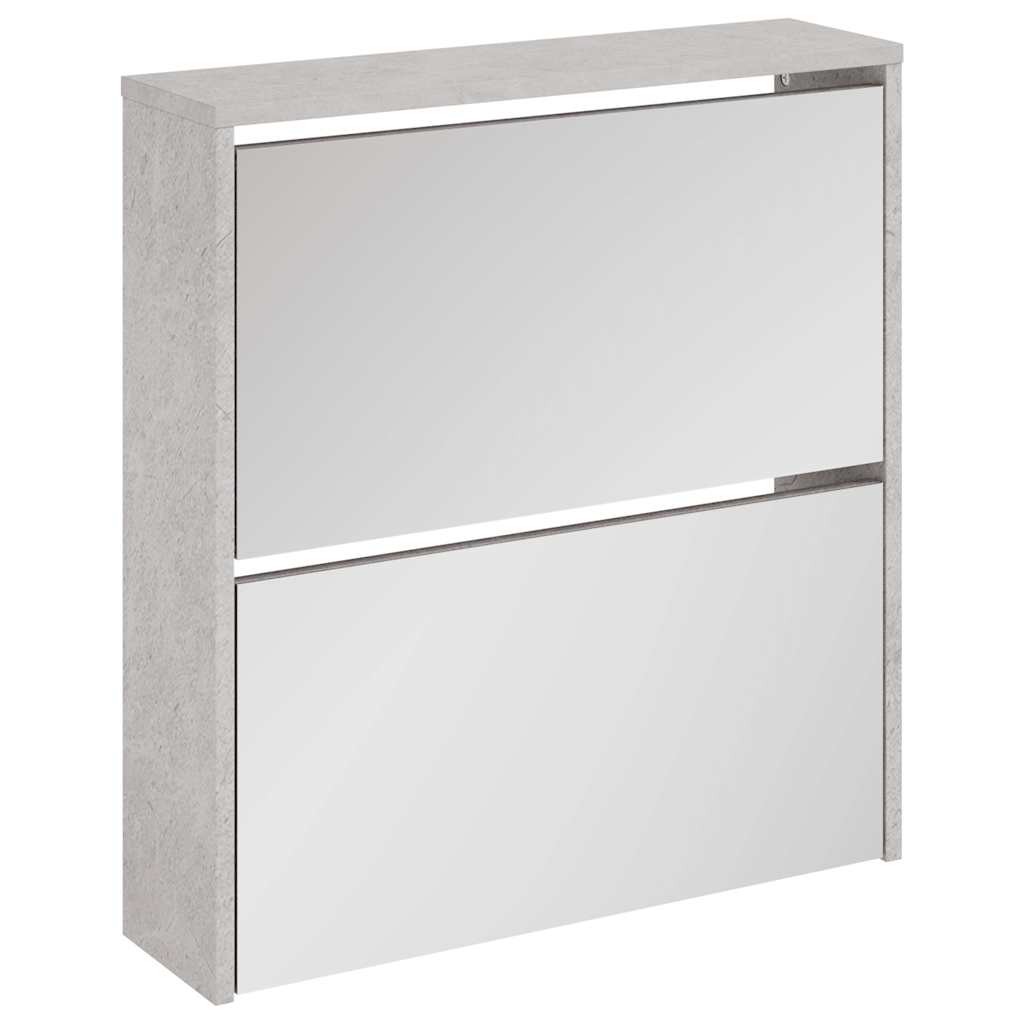 Armoire à chaussures et miroir 2 niveaux Gris béton 63x17x67 cm - XIOS