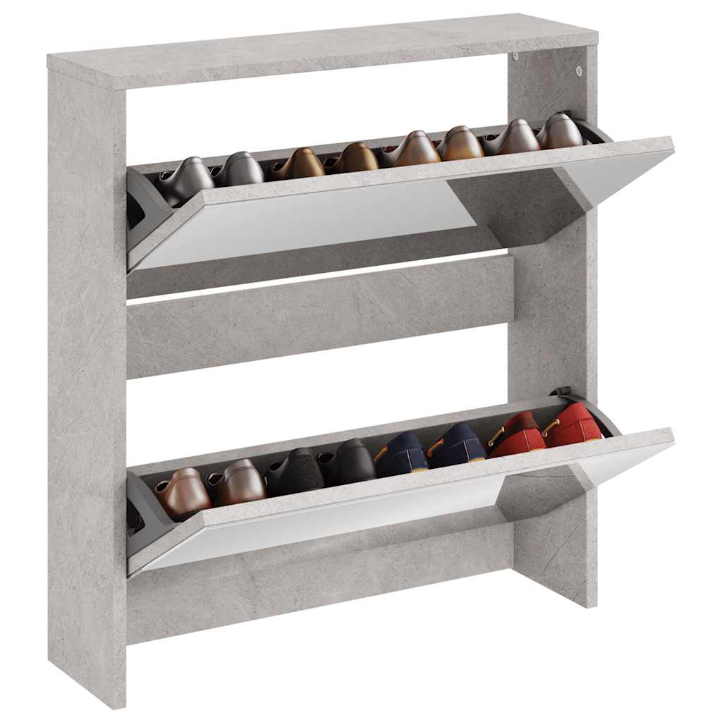 Armoire à chaussures et miroir 2 niveaux Gris béton 63x17x67 cm - XIOS