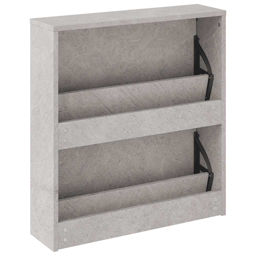 Armoire à chaussures et miroir 2 niveaux Gris béton 63x17x67 cm - XIOS
