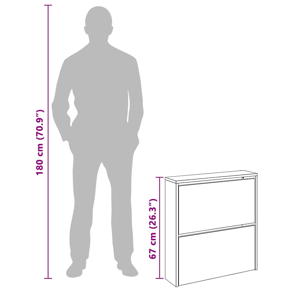 Armoire à chaussures et miroir 2 niveaux Gris béton 63x17x67 cm - XIOS