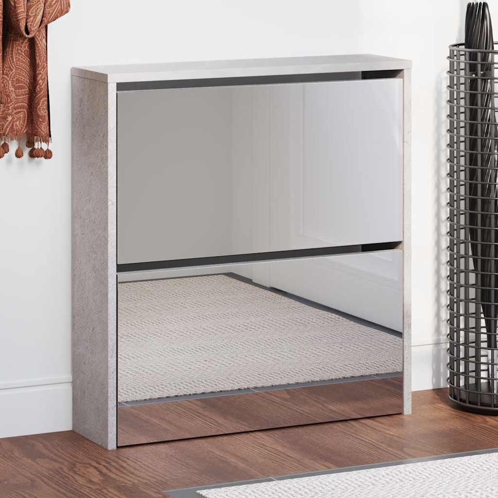 Armoire à chaussures et miroir 2 niveaux Gris béton 63x17x67 cm - XIOS