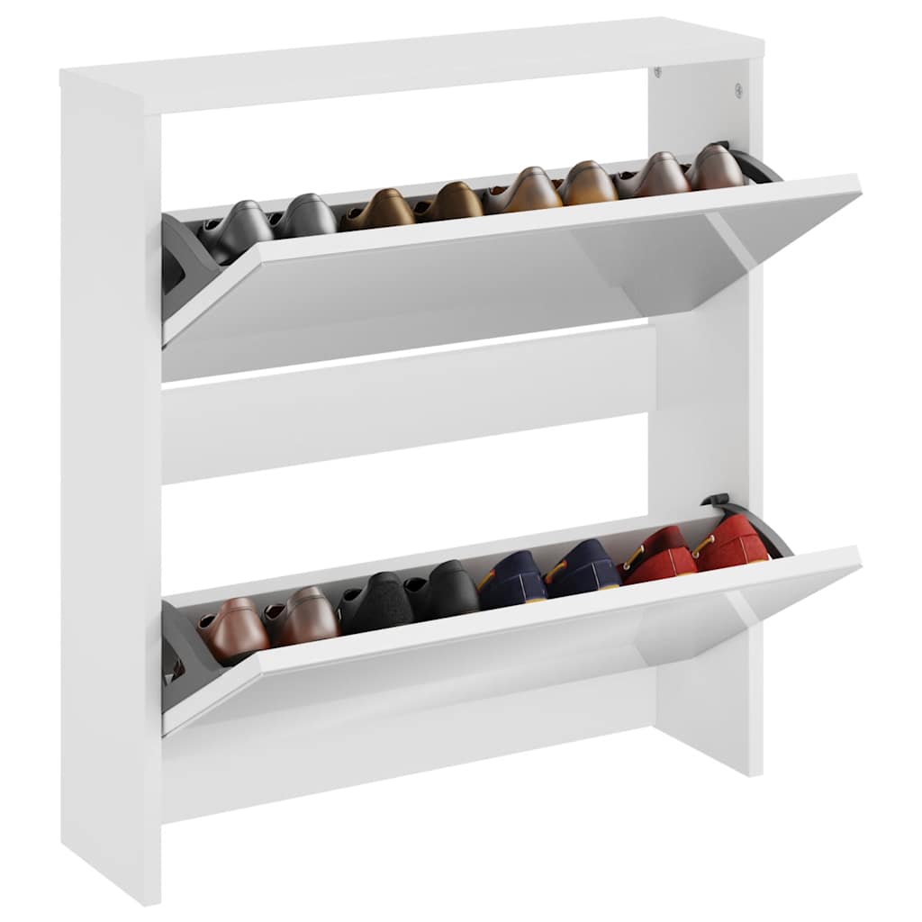Armoire à chaussures miroir 2 niveaux Blanc brillant 63x17x67cm - XIOS