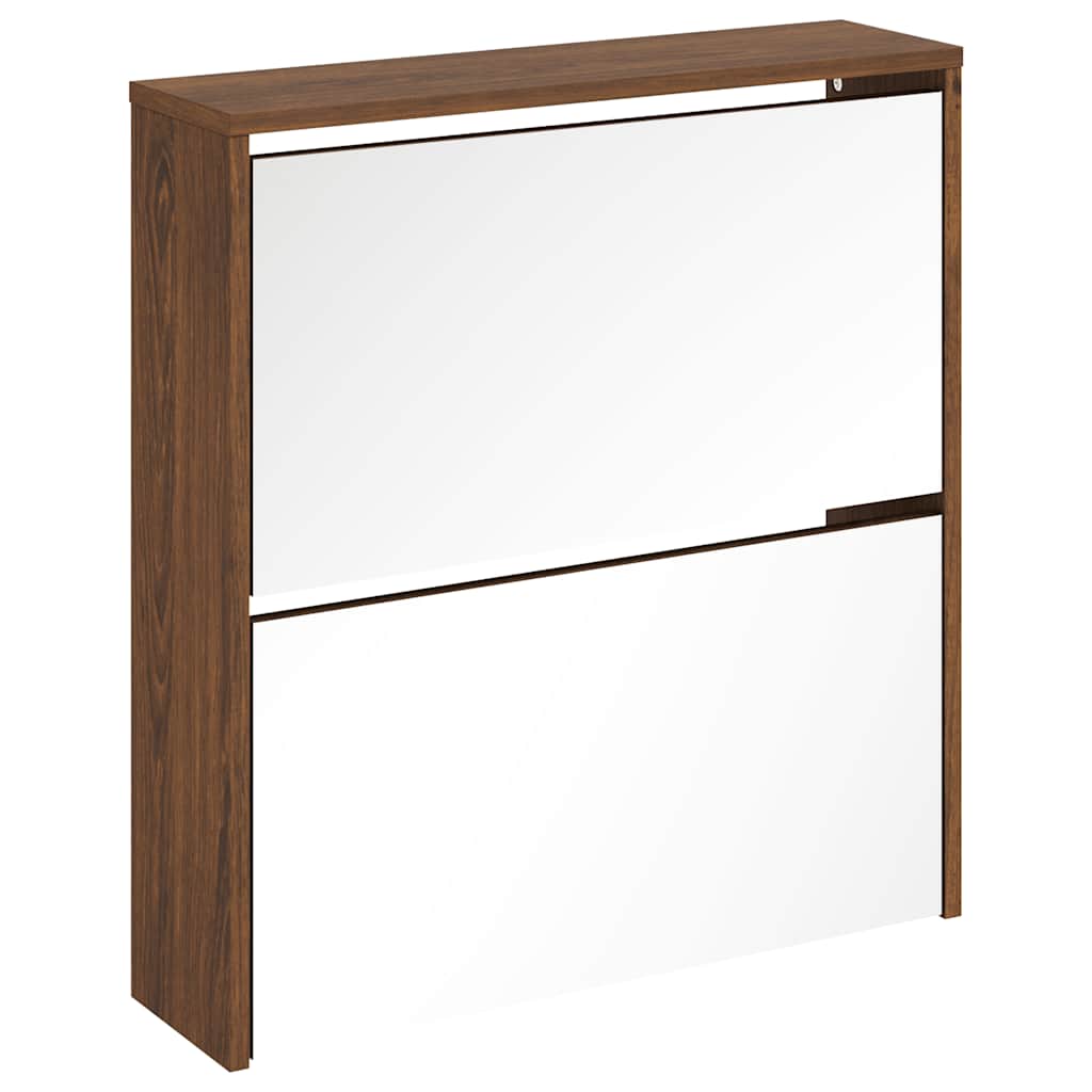 Armoire à chaussures miroir à 2 niveaux Chêne marron 63x17x67cm - XIOS