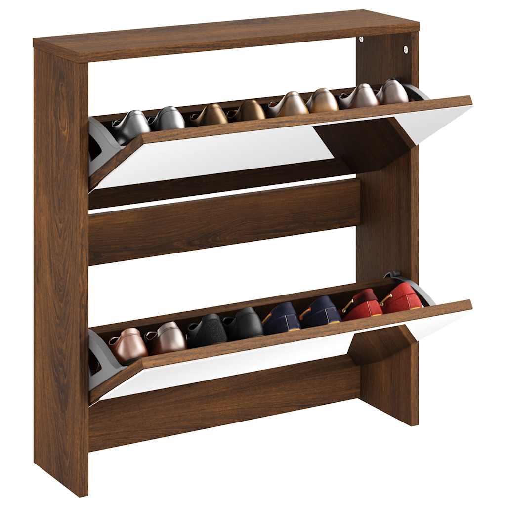 Armoire à chaussures miroir à 2 niveaux Chêne marron 63x17x67cm - XIOS