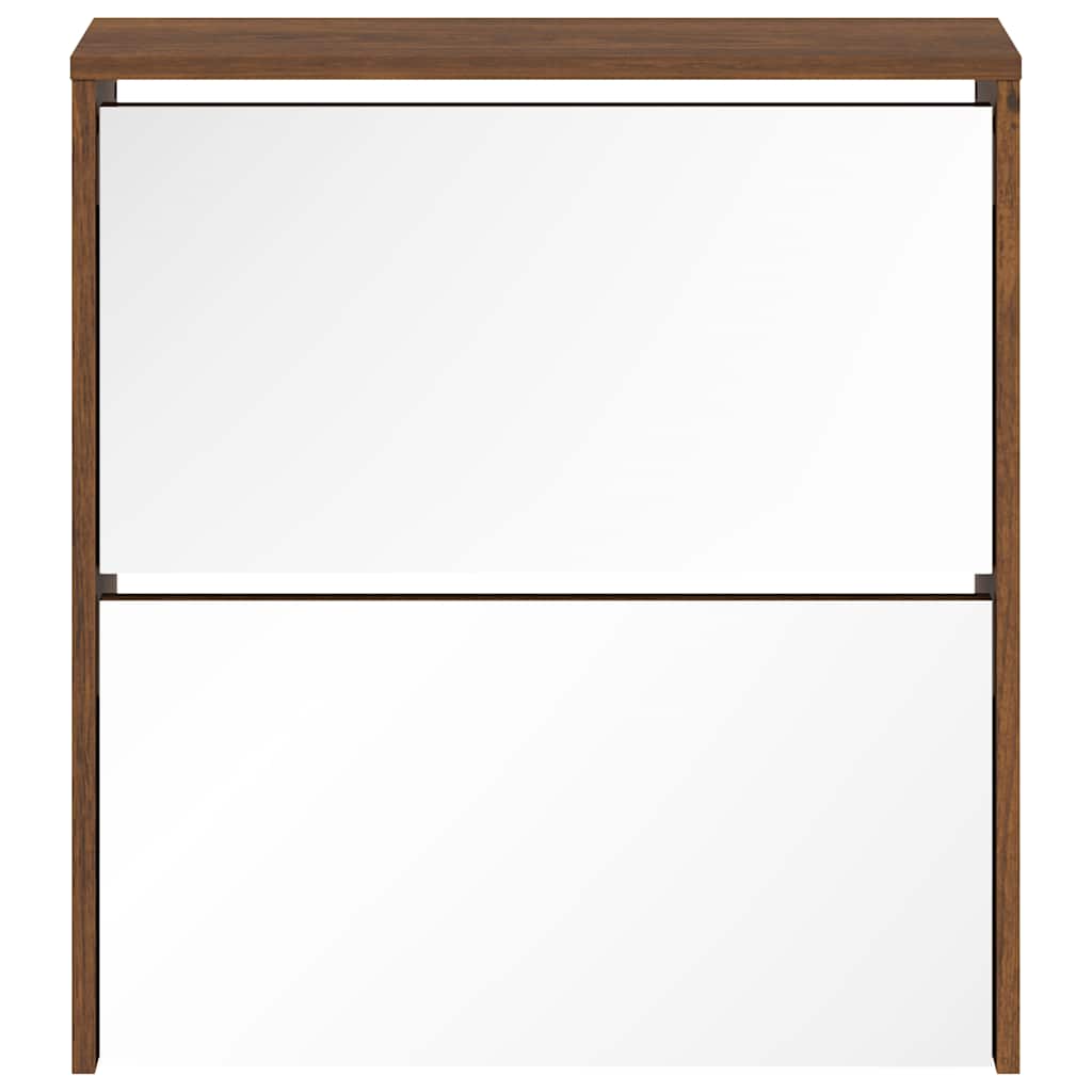 Armoire à chaussures miroir à 2 niveaux Chêne marron 63x17x67cm - XIOS