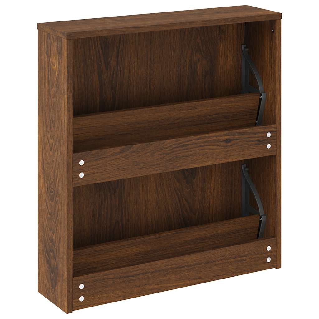 Armoire à chaussures miroir à 2 niveaux Chêne marron 63x17x67cm - XIOS