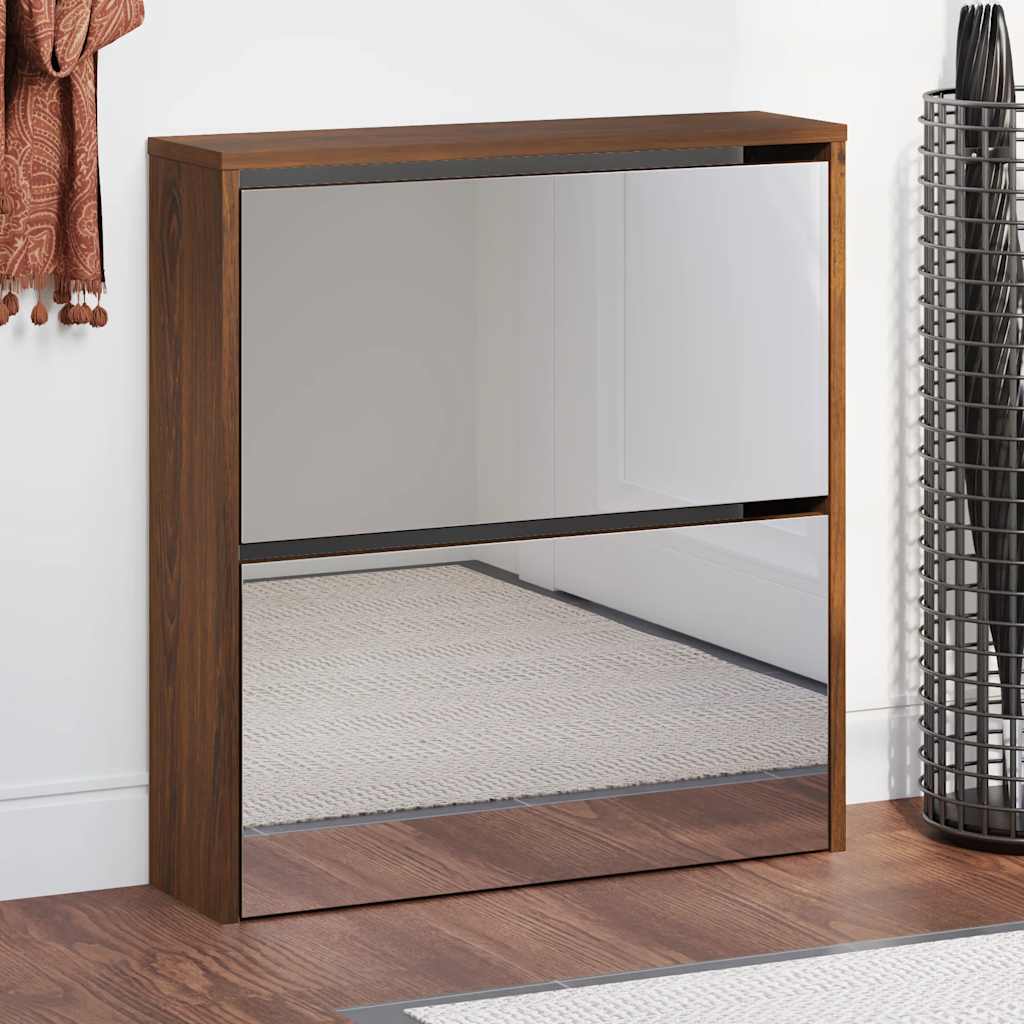 Armoire à chaussures miroir à 2 niveaux Chêne marron 63x17x67cm - XIOS