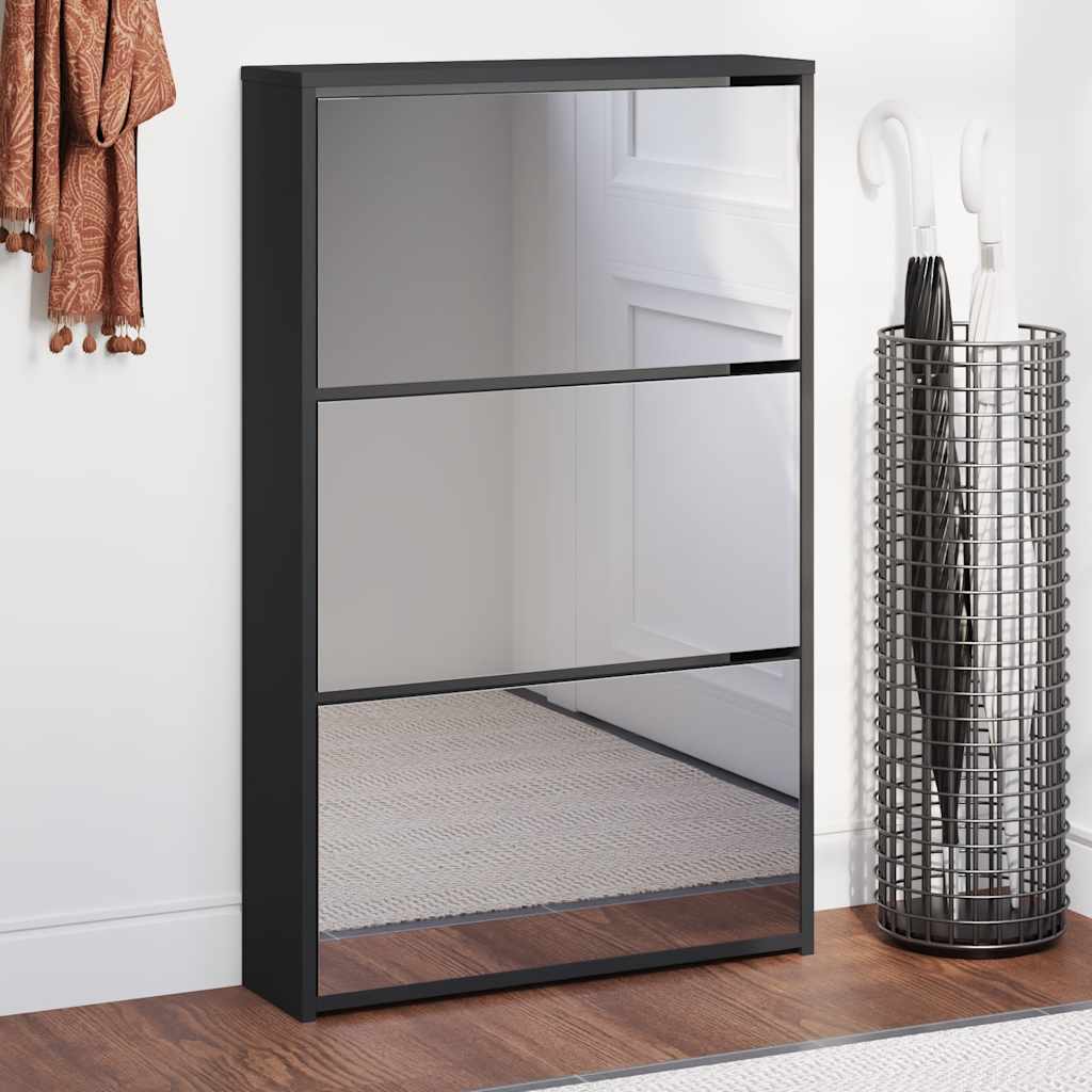 Meuble à chaussures avec miroir 3 niveaux Noir 63 x 17 x 102,5 cm - XIOS