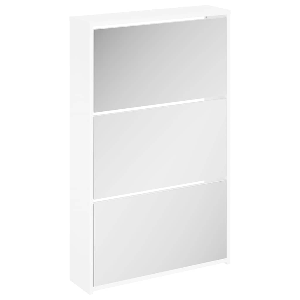 Meuble à chaussures avec miroir 3 couches Blanc brillant 63 x 17 x 102,5 cm - XIOS