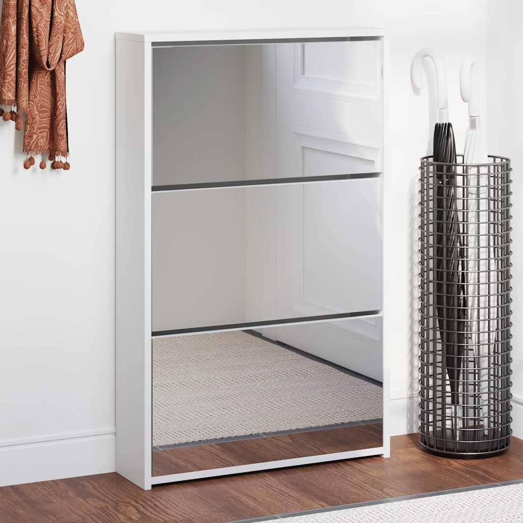 Meuble à chaussures avec miroir 3 couches Blanc brillant 63 x 17 x 102,5 cm - XIOS