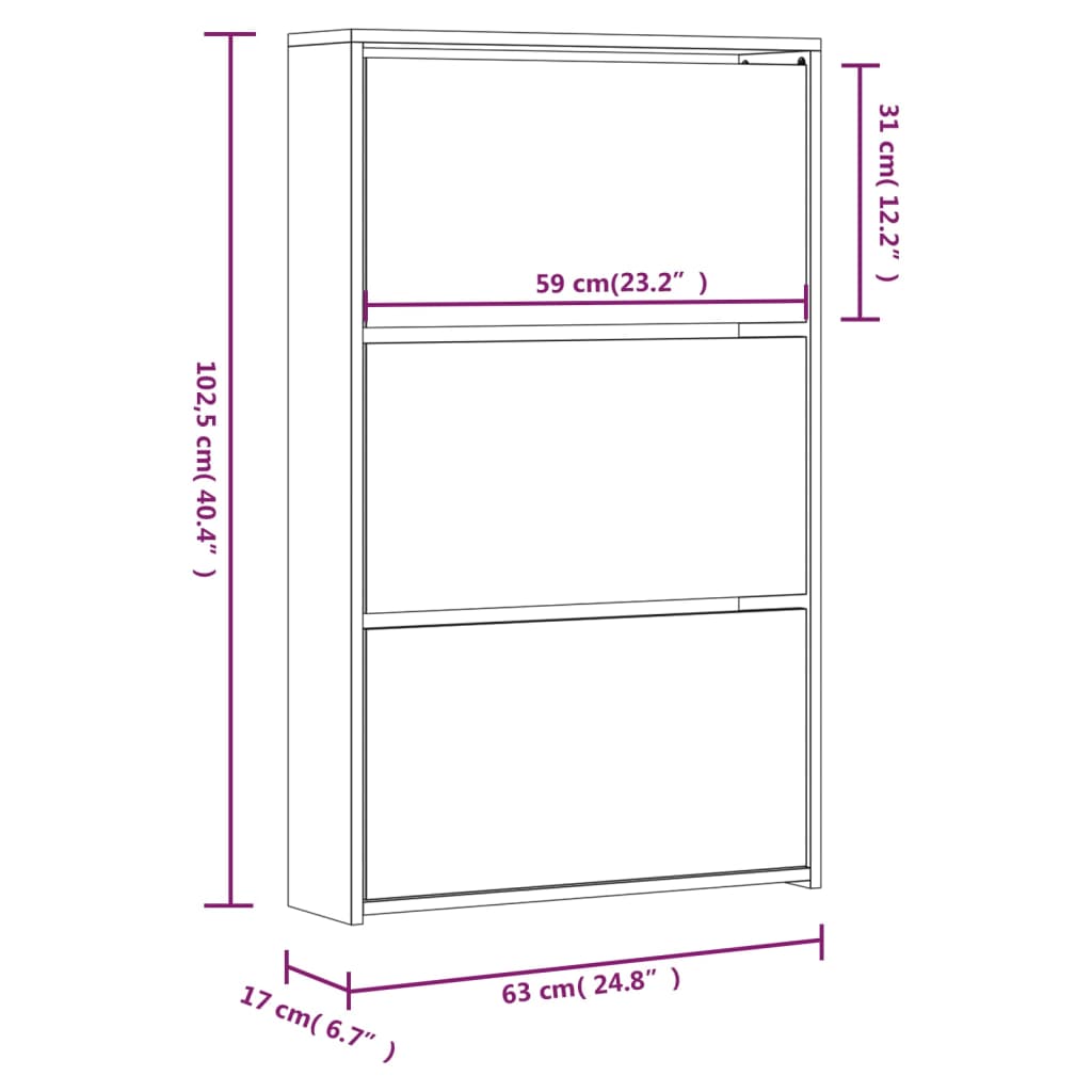 Armoire à chaussures miroir 3 niveaux Sonoma gris 63x17x102,5cm - XIOS