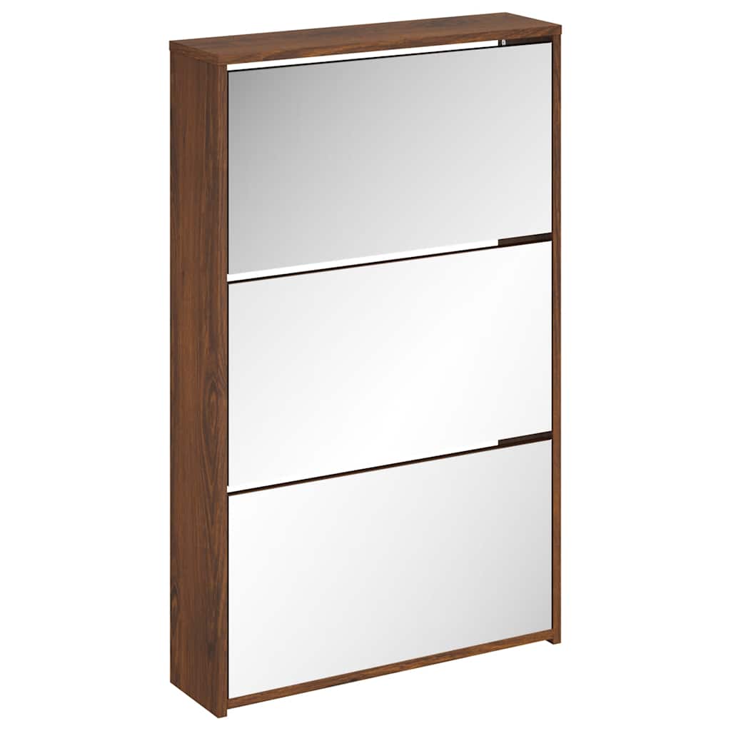 Armoire à chaussures miroir 3niveaux Chêne marron 63x17x102,5cm - XIOS