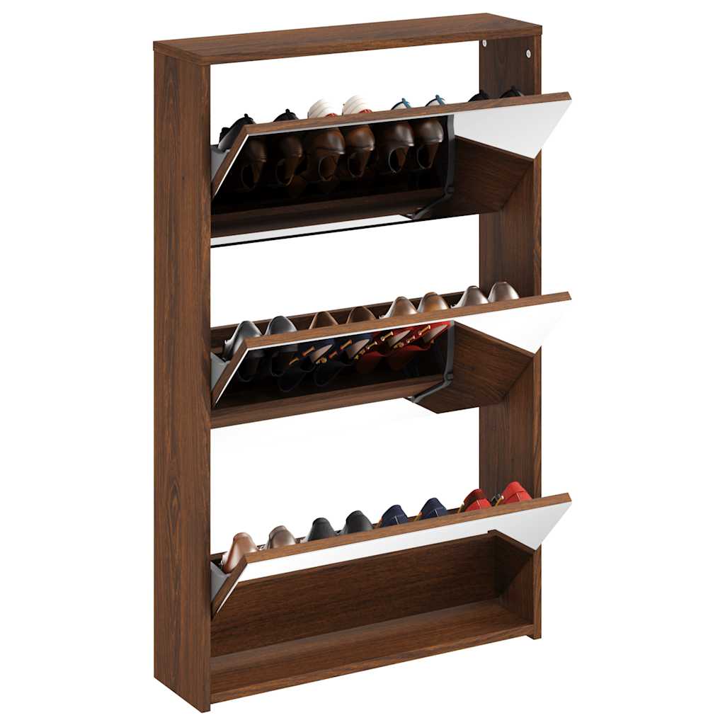 Armoire à chaussures miroir 3niveaux Chêne marron 63x17x102,5cm - XIOS