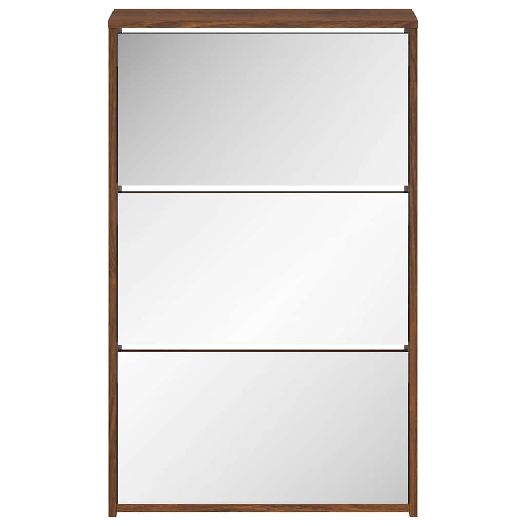 Armoire à chaussures miroir 3niveaux Chêne marron 63x17x102,5cm - XIOS