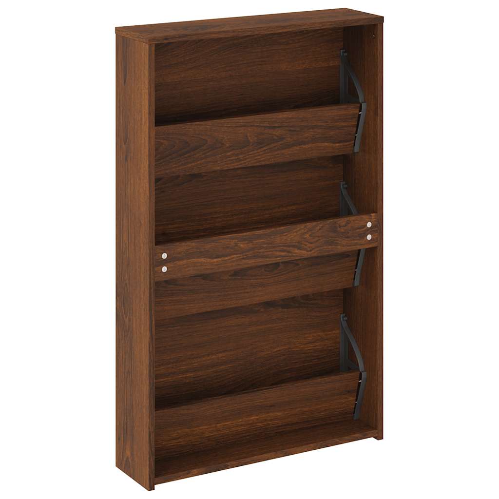 Armoire à chaussures miroir 3niveaux Chêne marron 63x17x102,5cm - XIOS