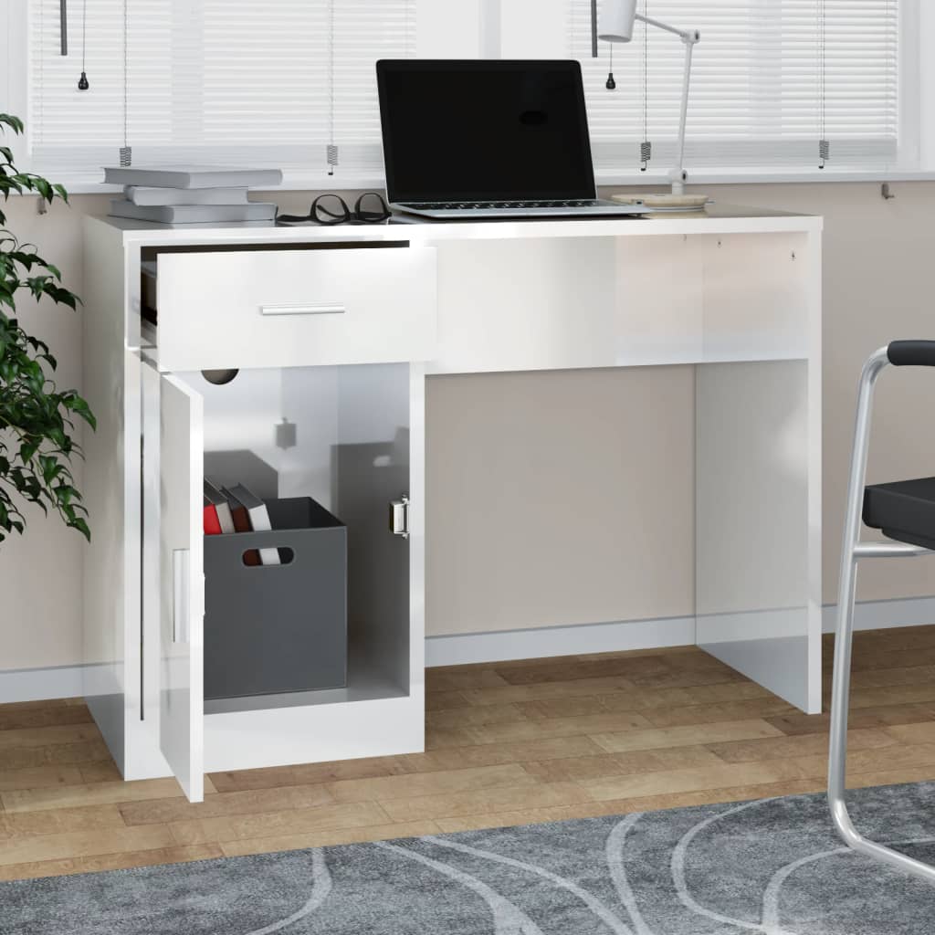 Bureau avec tiroir et armoire Blanc brillant 100x40x73 cm - XIOS