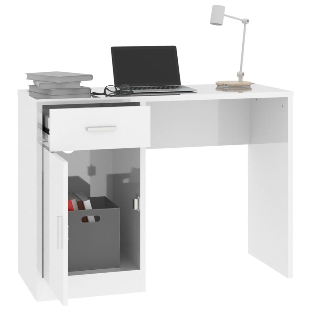 Bureau avec tiroir et armoire Blanc brillant 100x40x73 cm - XIOS