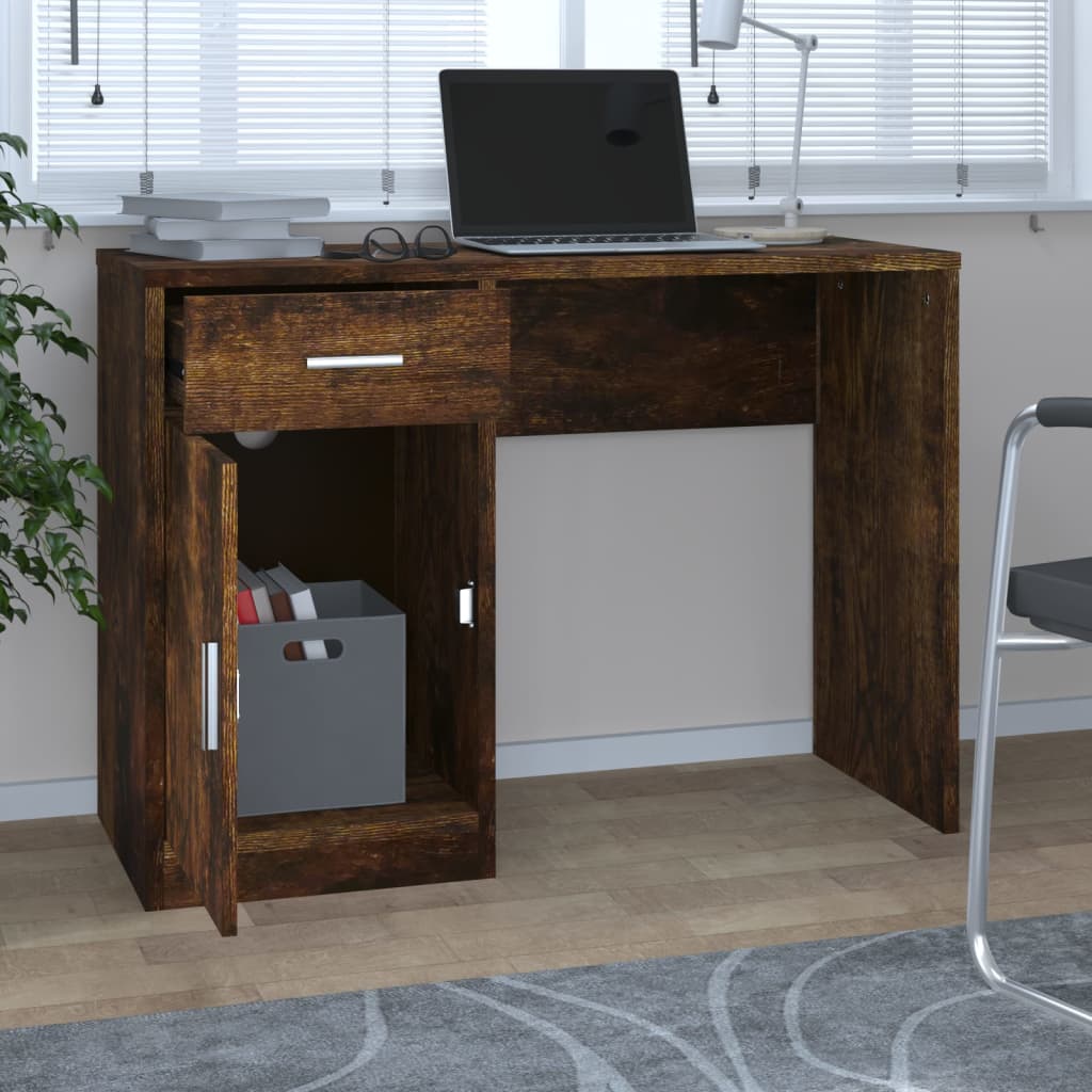 Bureau avec tiroir et armoire Chêne fumé 100x40x73 cm - XIOS