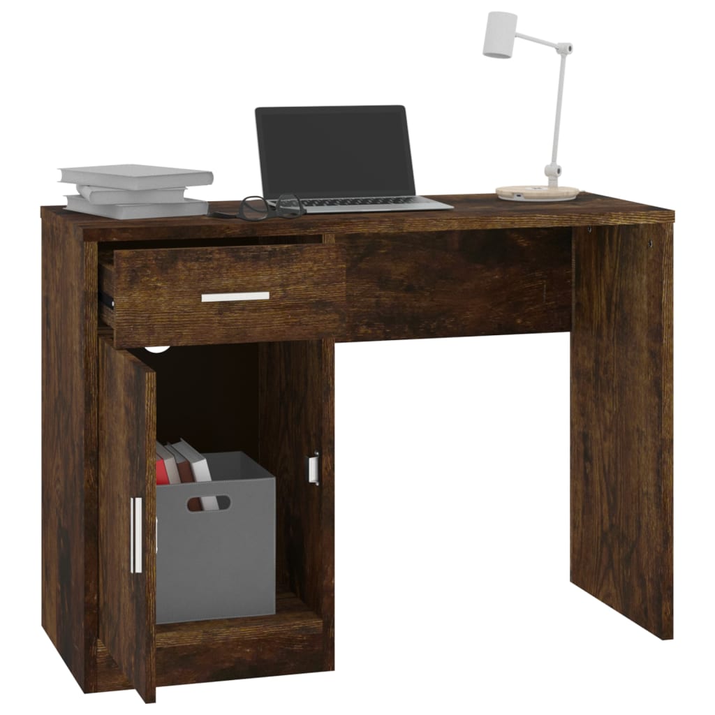 Bureau avec tiroir et armoire Chêne fumé 100x40x73 cm - XIOS