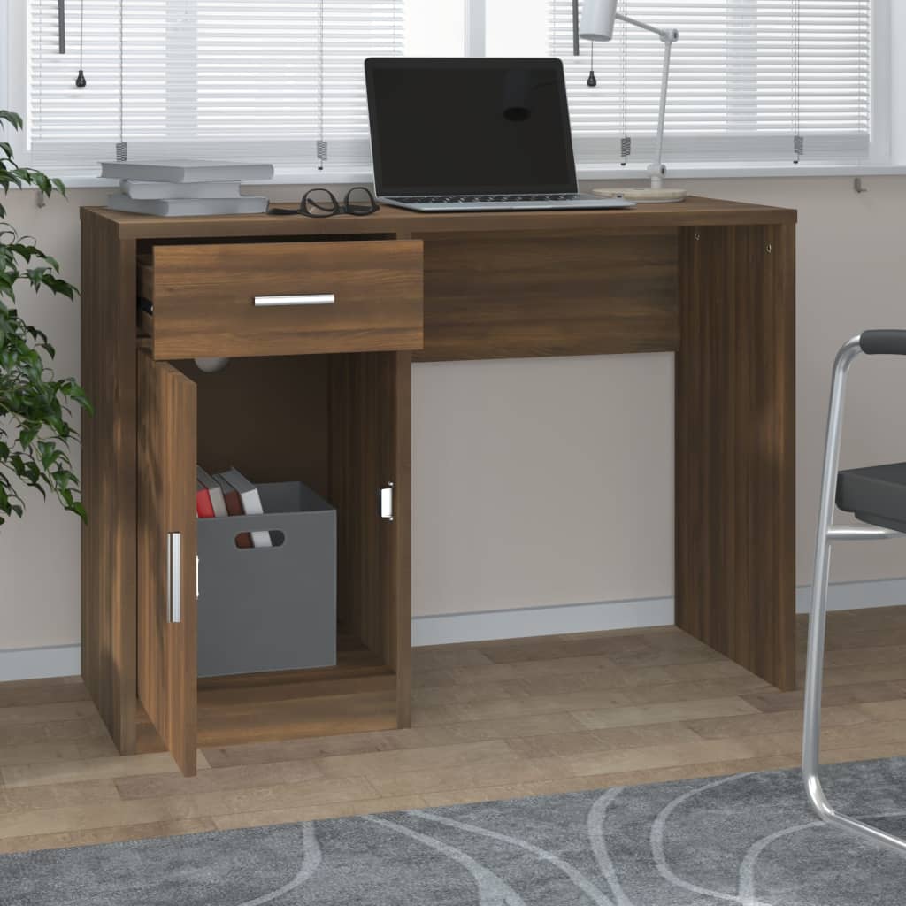 Bureau avec tiroir et armoire Chêne marron 100x40x73 cm - XIOS
