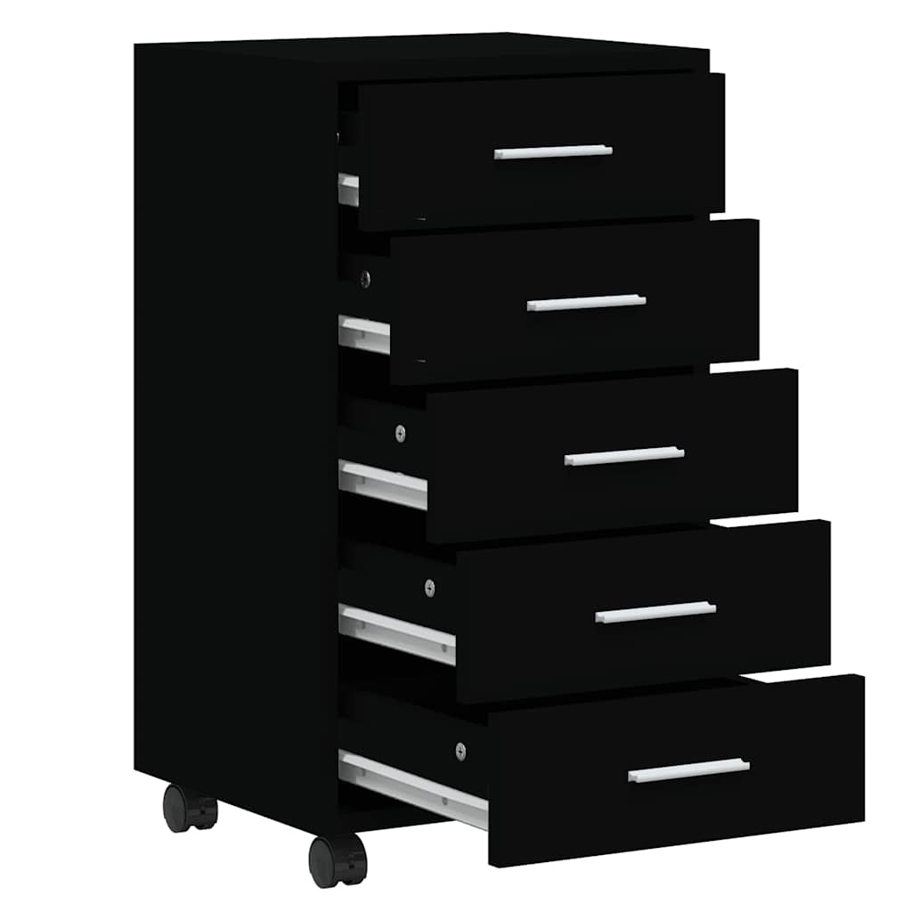 Armoire à tiroirs avec roulettes Noir Bois d'ingénierie