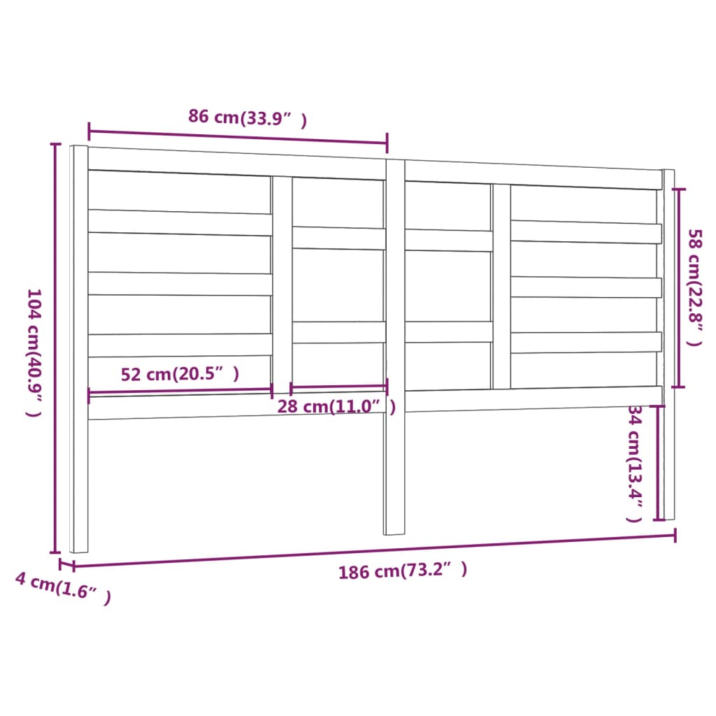 Tête de lit Gris 186x4x104 cm Bois massif de pin - XIOS