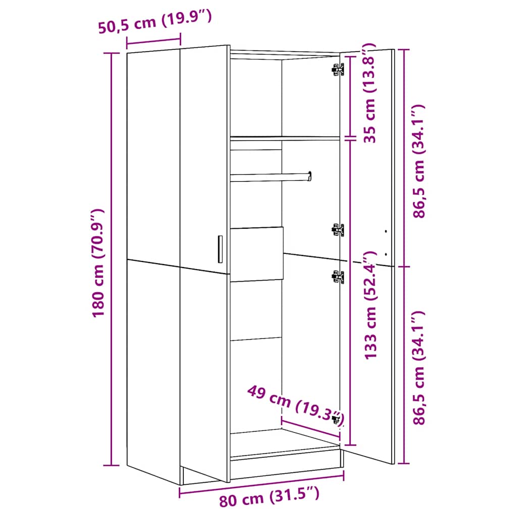 Garde-robe Chêne fumé 80x52x180 cm Bois d'ingénierie - XIOS