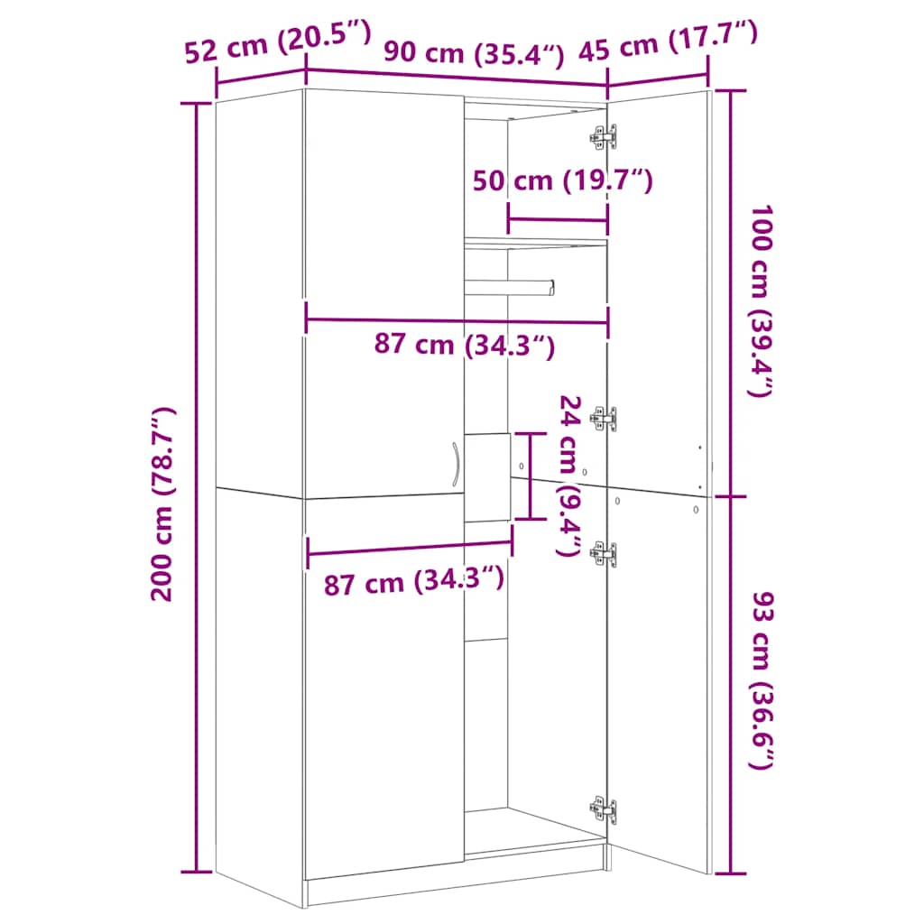 Garde-robe Sonoma gris 90x52x200 cm Bois d'ingénierie - XIOS