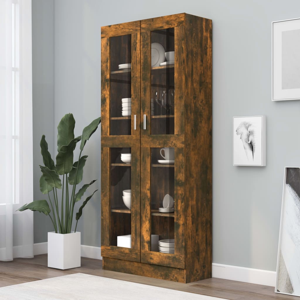 Armoire à vitrine Chêne fumé 82,5x30,5x185,5 cm Bois ingénierie - XIOS