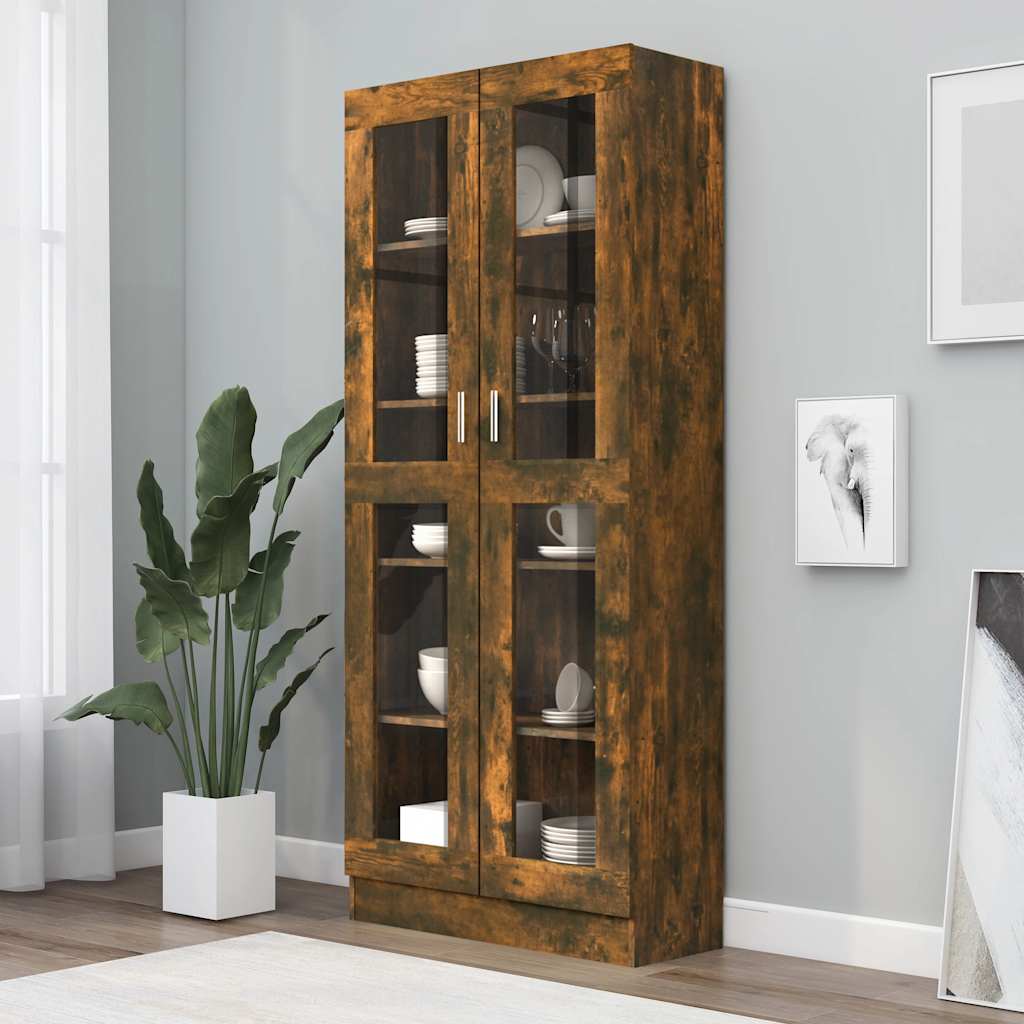 Armoire à vitrine Chêne fumé 82,5x30,5x185 cm Bois ingénierie